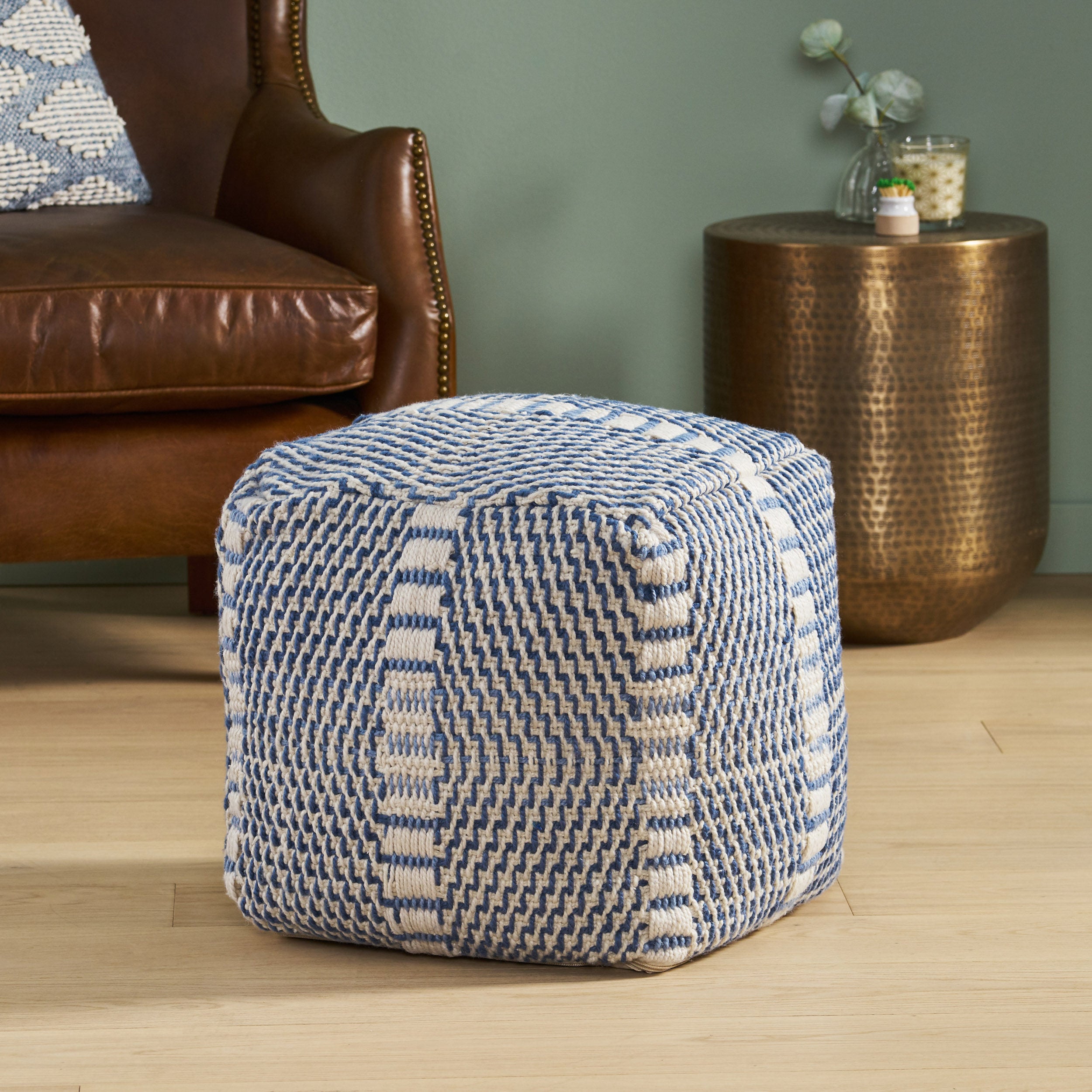 Dexter Indoor Handcrafted Boho Water Resistant Cube Pouf