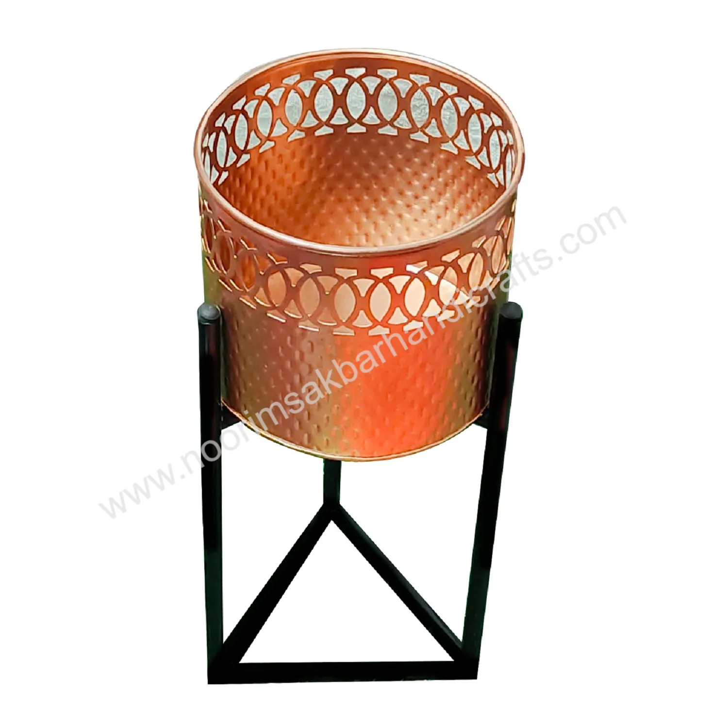 Admirable Design Round Shape Different Sizes Metal Perforated Brass Antique Planters and Pots With Iron Stand At Best Price