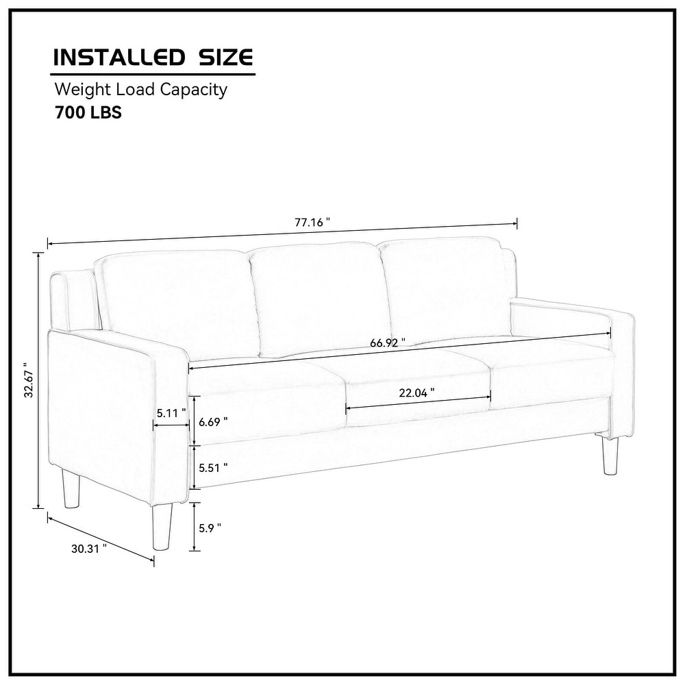 Modern Versatile 3 Seater Sofa Fabric Upholstered Couch Removable Cushions   Back Sofa with Black Legs for Living Room