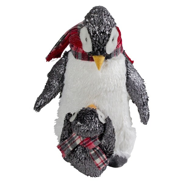 Plush Mother Penguin and Chick Christmas Figure