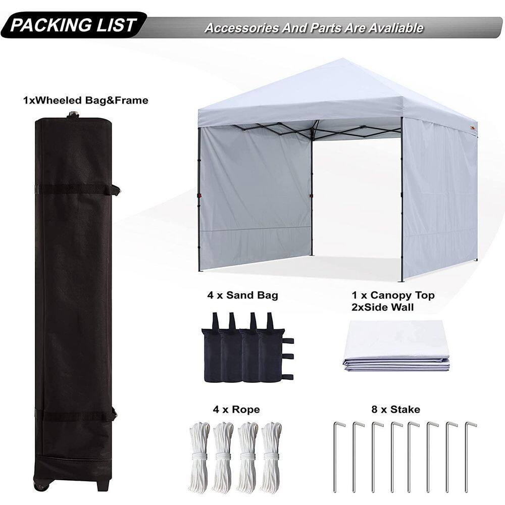 ABCCANOPY 10 ft. x 10 ft. White Instant Pop Up Canopy Tent with 2 Removeable Sidewalls AHZJ2W-10FTWhite