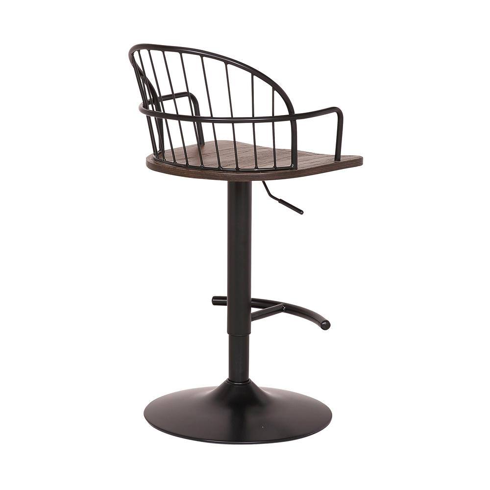 Armen Living Edward Adjustable Walnut Glazed Bar Stool in Black Powder Coated Finish LCEWBABLWA