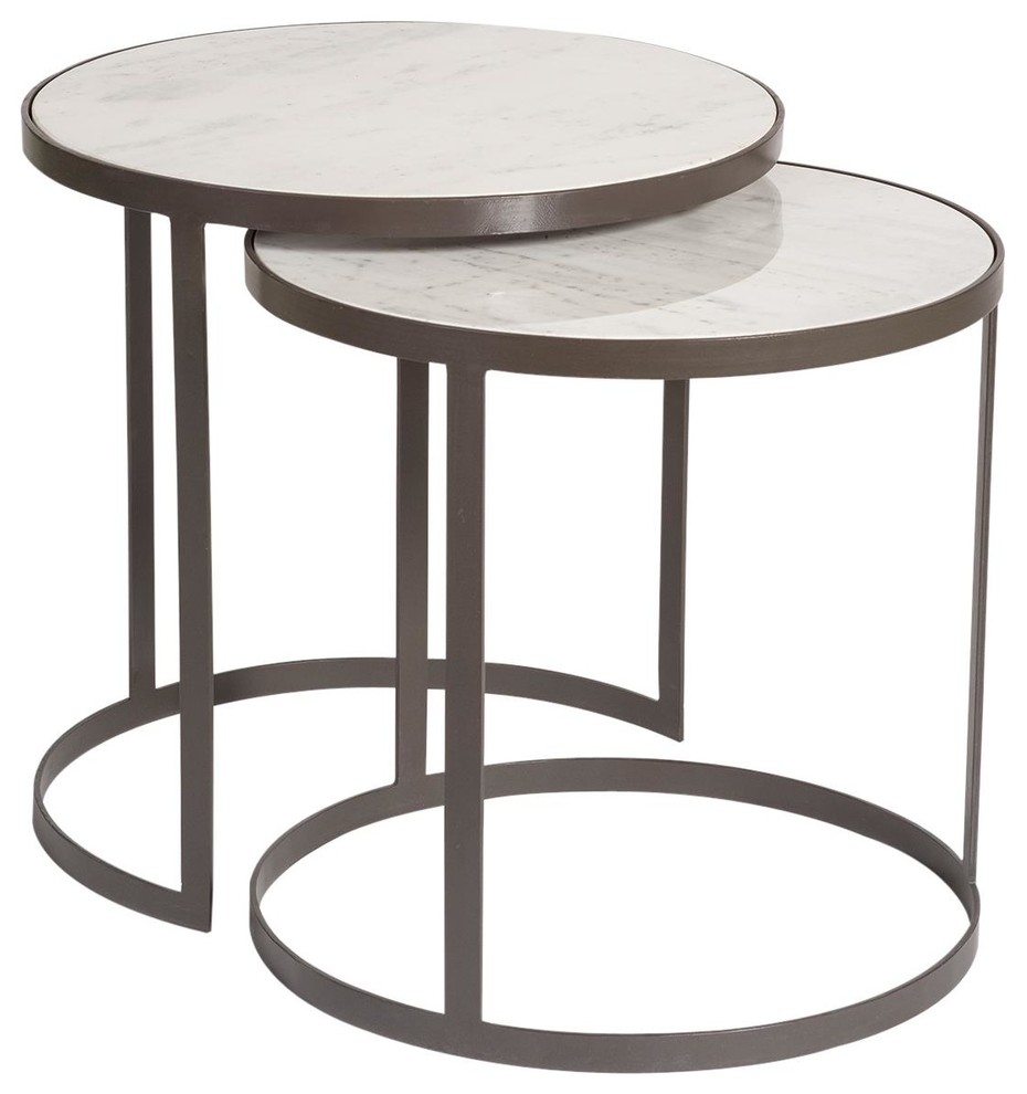 Nesting Tables Beverley Circular White Marble Burnished Metal Gray   Transitional   Side Tables And End Tables   by EuroLuxHome  Houzz