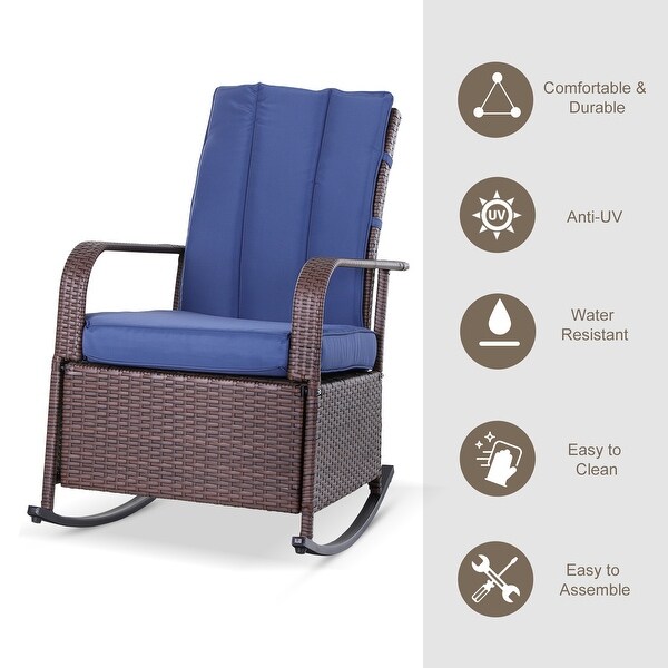 Outsunny Outdoor Wicker Rattan Recliner Rocking Cushioned Chair with Footrest and 135 Degrees of Comfort