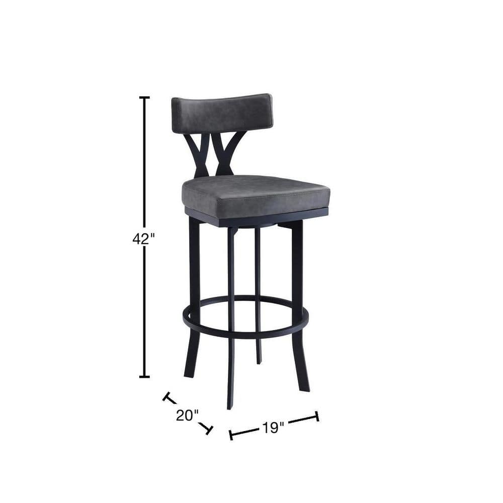 Armen Living Natalie Contemporary 30 in. Bar Height Bar Stool in Black Powder Coated and Vintage Grey Faux Leather LCNTBABLVG30