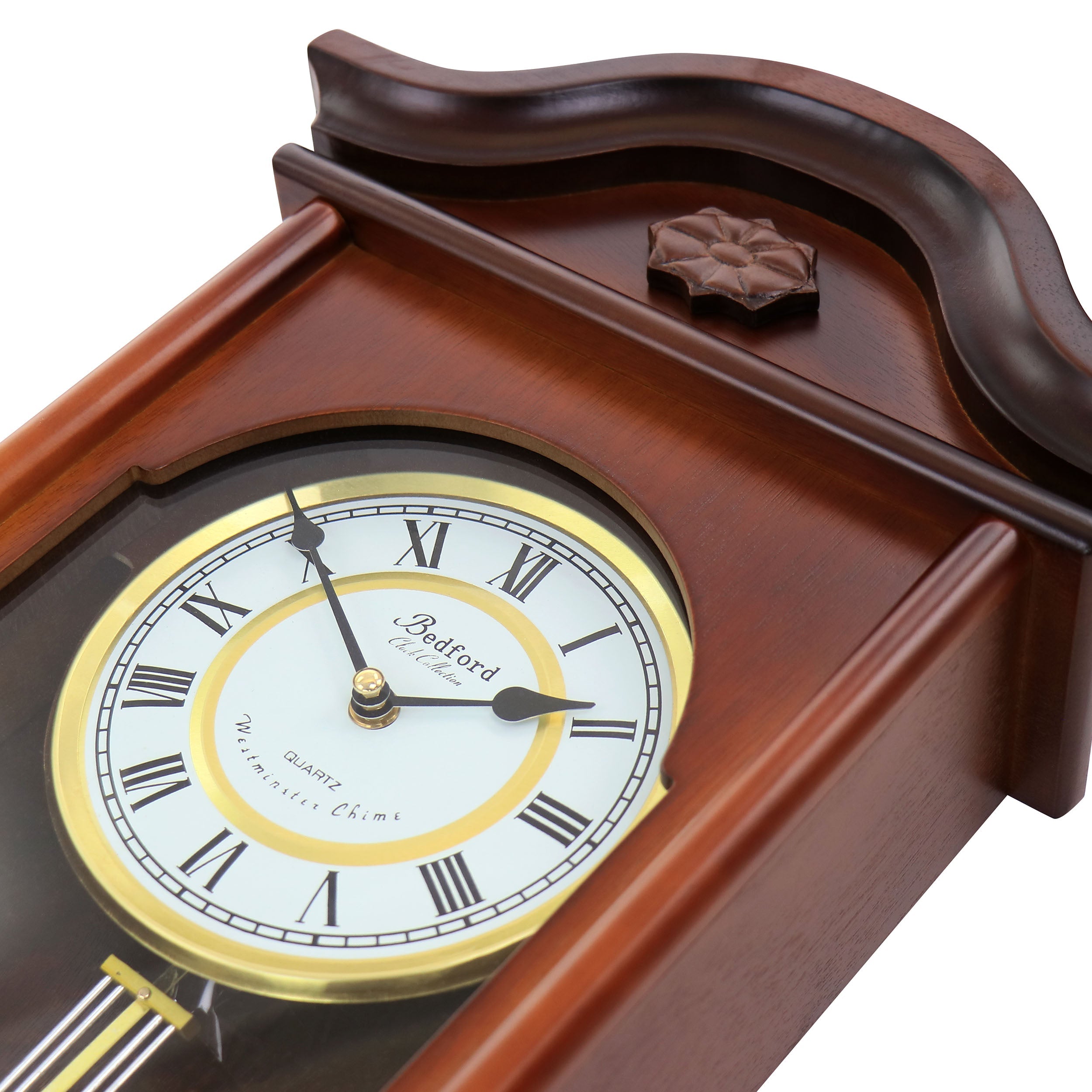 Bedford Clock Collection Jacob 22.75 inch Mahogany Brown Chiming Vintage Pendulum Wall Clock