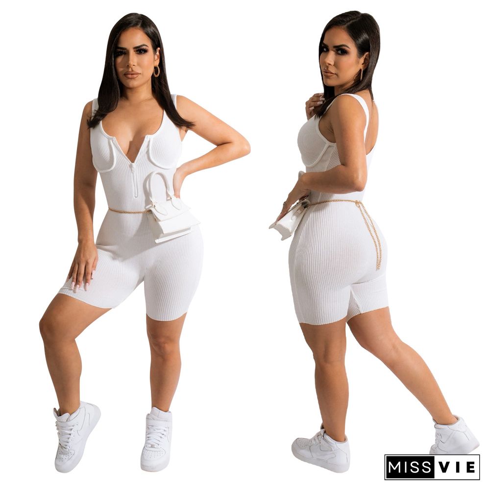 Knitted Sleeveless Zipper Bodycon Romper