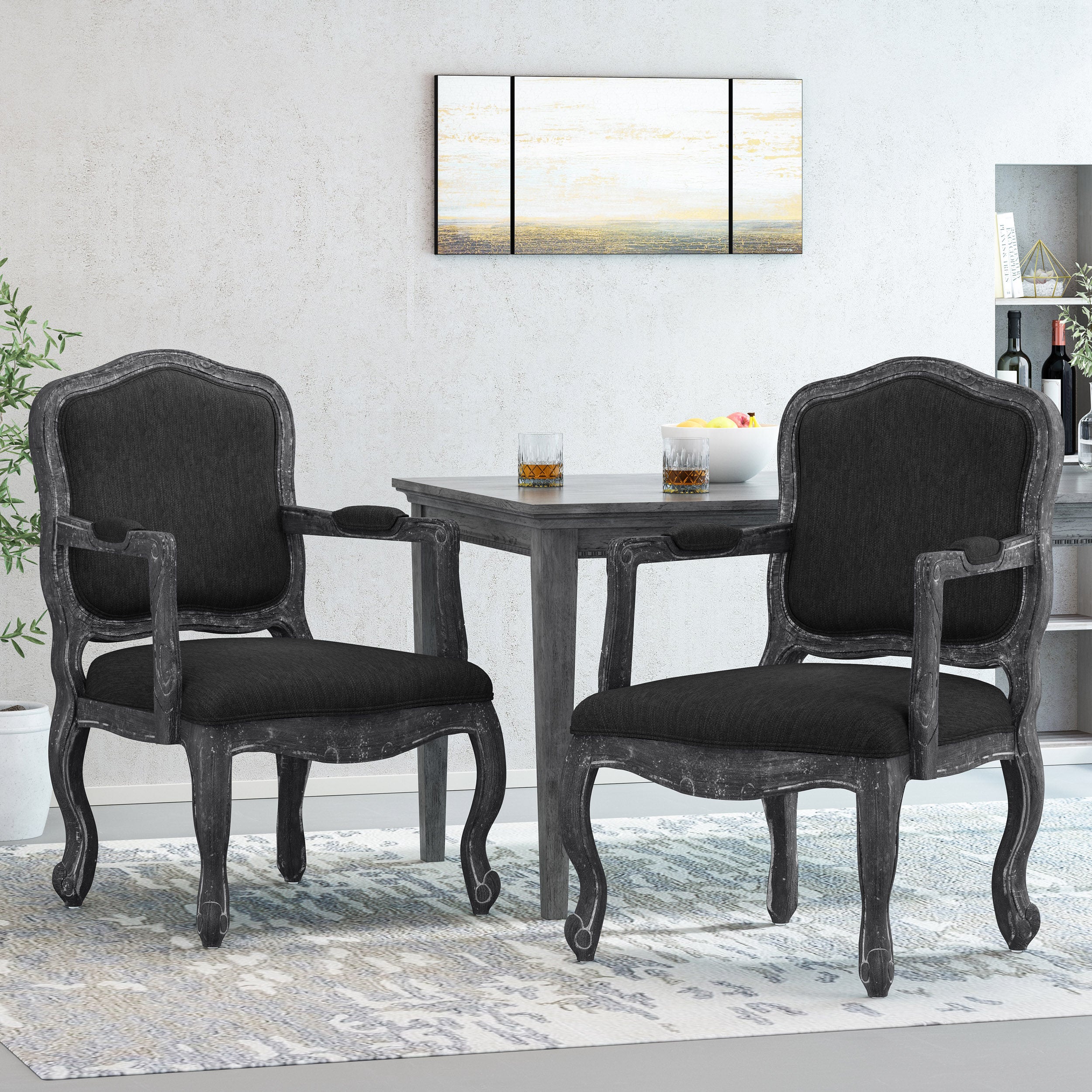 Stene French Country Wood Upholstered Dining Armchair