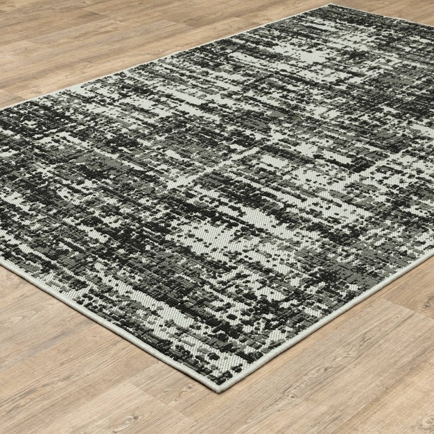 Trinity Distressed Abstract Patio Area Rug Black beige Captiv8e Designs