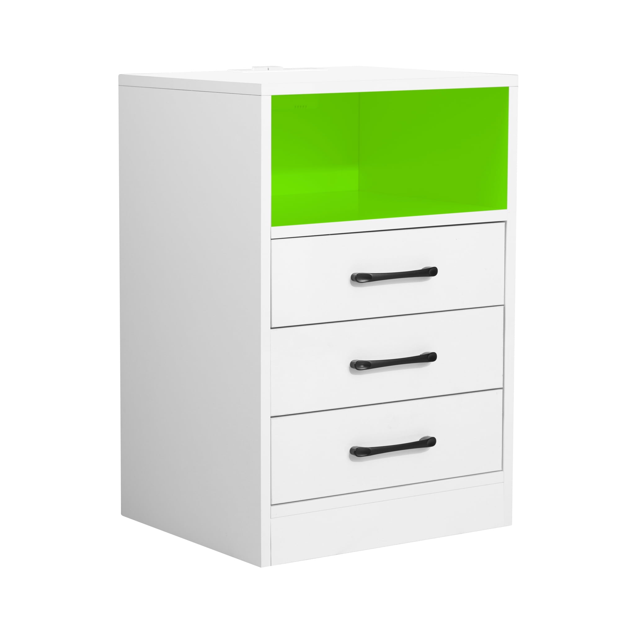 Suzicca Nightstand with 3 Drawers and Cabinet,USB Charging Ports and ,White