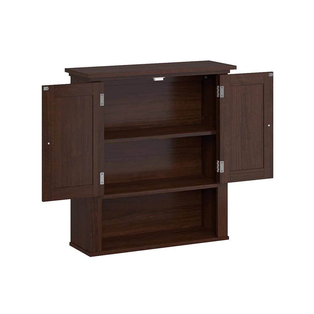 RiverRidge Home Hayward 24.5 in. H 7.88 in. D x 22.81 in. W Two-Door Bathroom Wall Cabinet in a Dark Woodgrain Veneer Finish 06-176