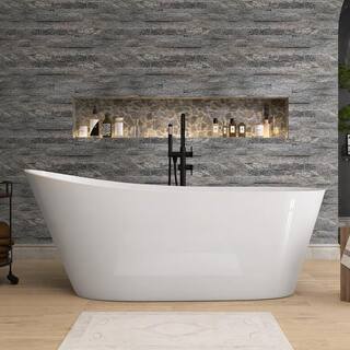 Zeafive 59 in. x 29.15 in. Acrylic Alone Soaking Tub Flatbottom Freestanding Bathtub with Anti-Clogging Drain in Glossy White Z32E9S59W