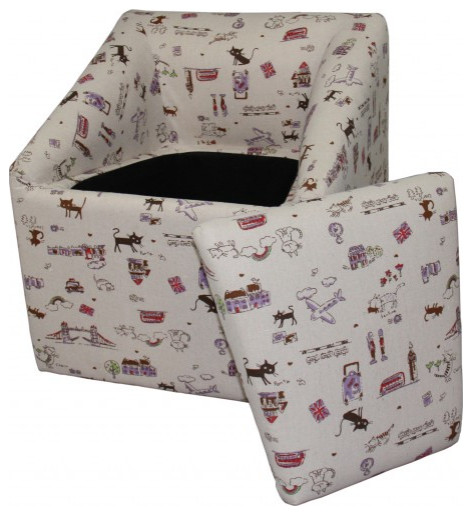 21 quotModern Beige Whimsical Cats in London Cubed Accent Storage Chair   Contemporary   Armchairs And Accent Chairs   by UStradeENT LLC  Houzz