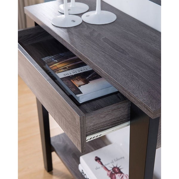 Q-Max Contemporary Two-Tone Console Table With Storage Drawer and Bottom Shelf In Distressed Grey and Black Finish