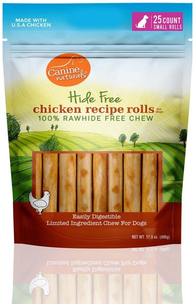 Canine Naturals 2.5-in Mini Roll Natural Chicken Recipe Dog Chew Treat， 17.5-oz bag， 25 count