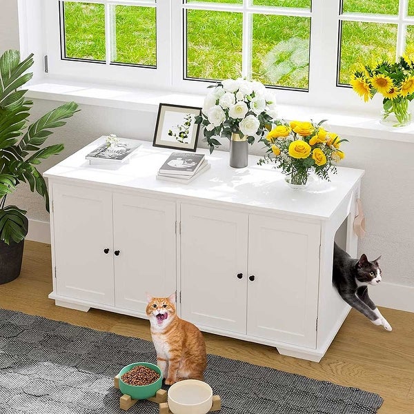 Cat Litter Box Enclosure for 2 Cats， Modern Indoor Cat Washroom Bench