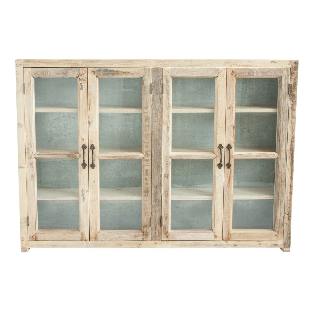 Reclaimed Wood Cabinet with 4 Glass Doors  4 Shelves   Zinc Metal Backing (Each one will vary)