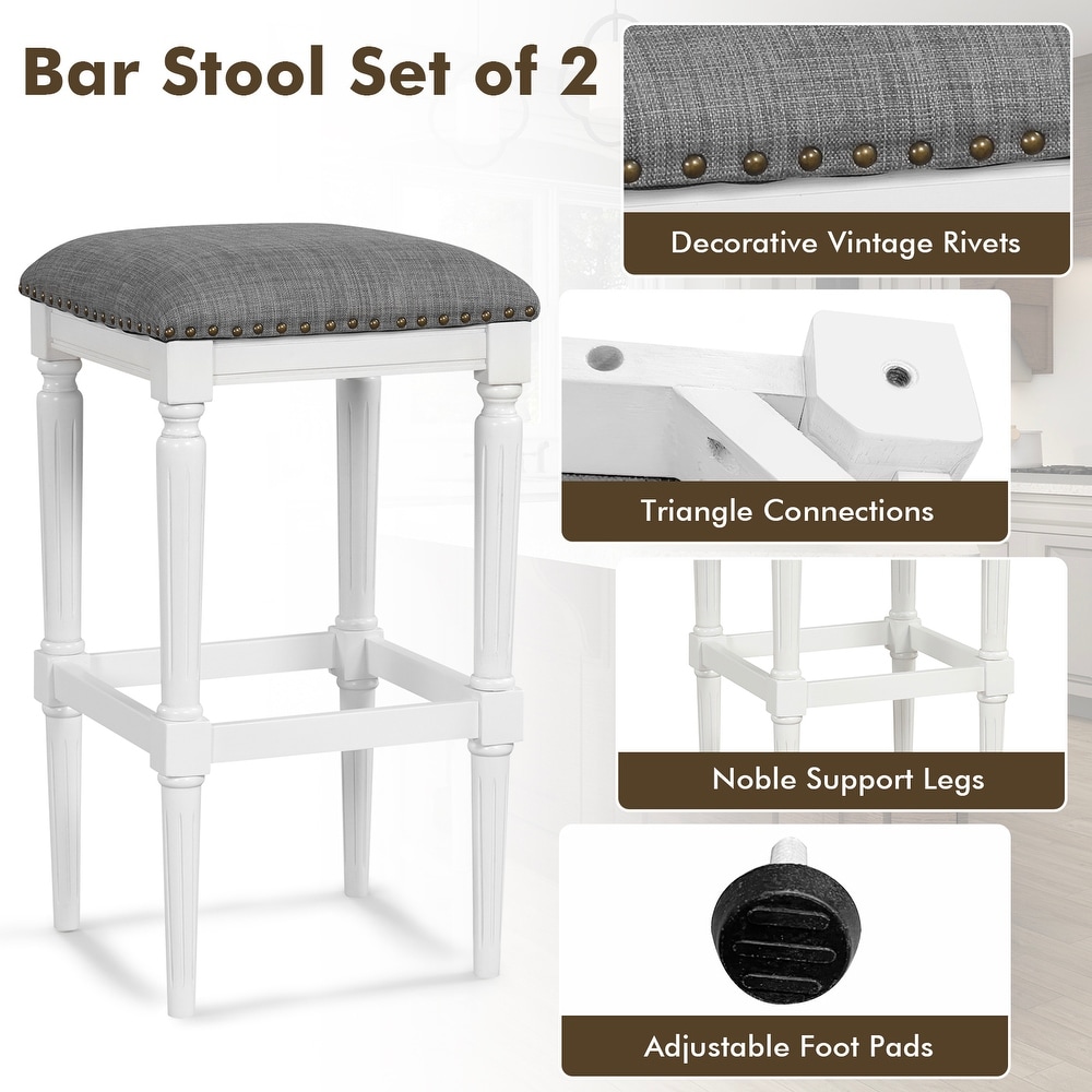 3 Heights Square Saddle Stool Set of 2 with Footrests and Padded Seats Grey   17\