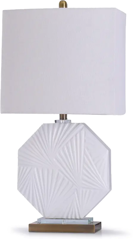 White Embossed Octagon Table Lamp with Gold Base - Canvey