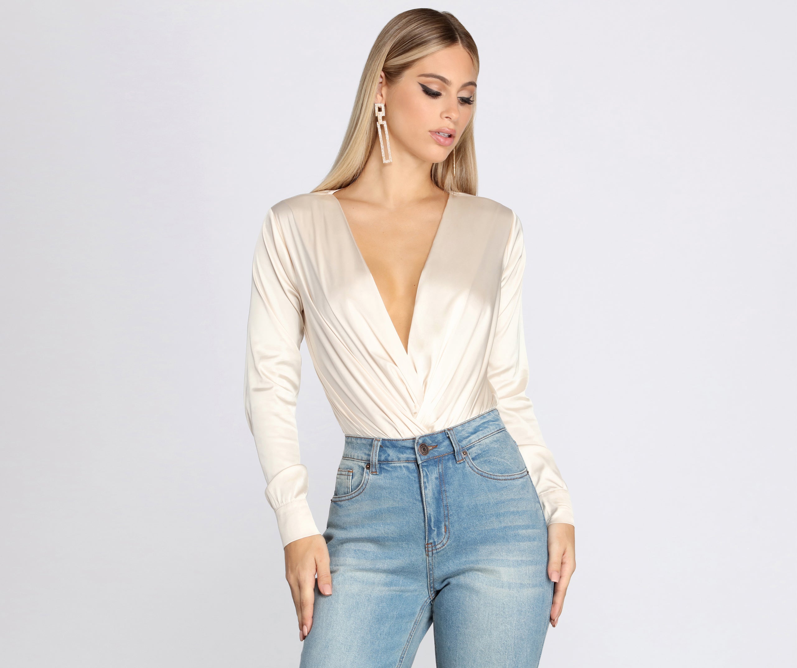 Sleek Satin Surplice Bodysuit