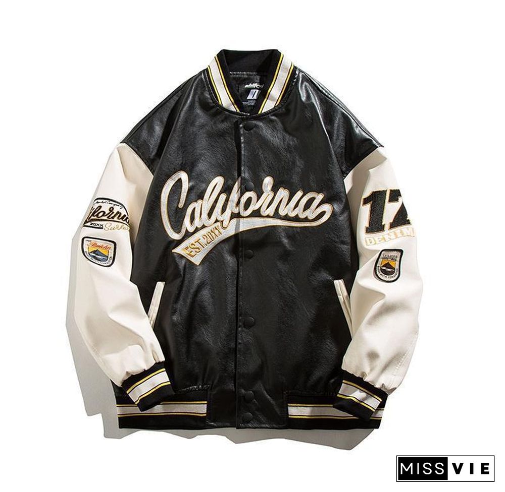 Leather Stitching Embroidery Baseball Uniform Jacket