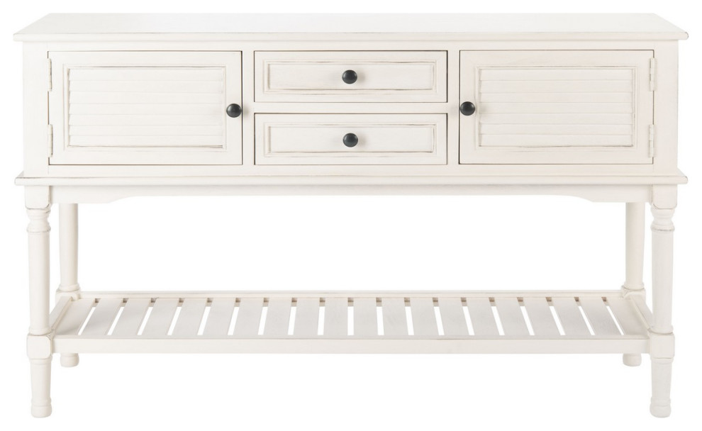 Piper 2 Drawer 2 Door Console Table Distressed White   French Country   Console Tables   by Peachtree Fine Furniture  Houzz