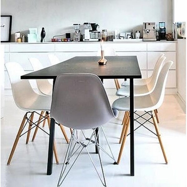 Set of 2 Modern Color Pyramid Seat Height DSW Molded Armless Plastic Dining Room Chairs Chrome Wire Eiffel Dowel Legs