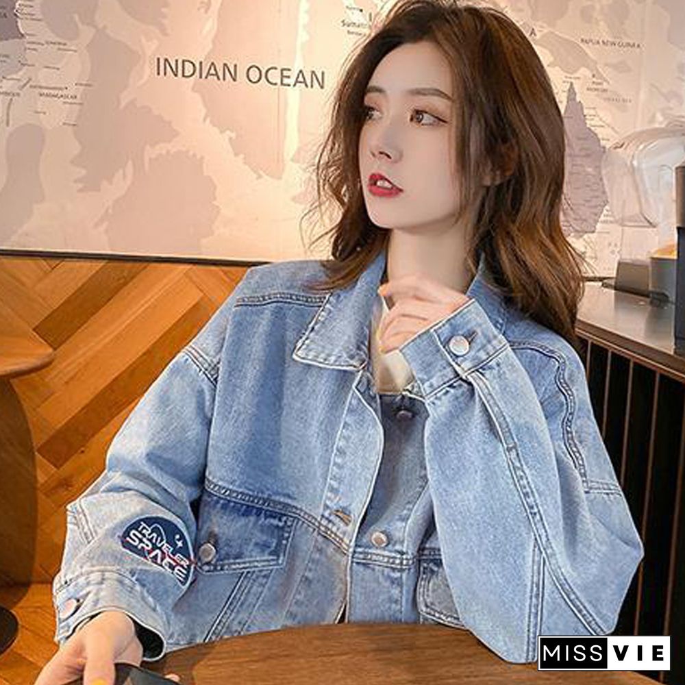 Autumn Cotton Denim Jacket Women Loose Casual Jeans Coats Patchwork Lady Outwear Korean Fashion Street Wear Overwear New