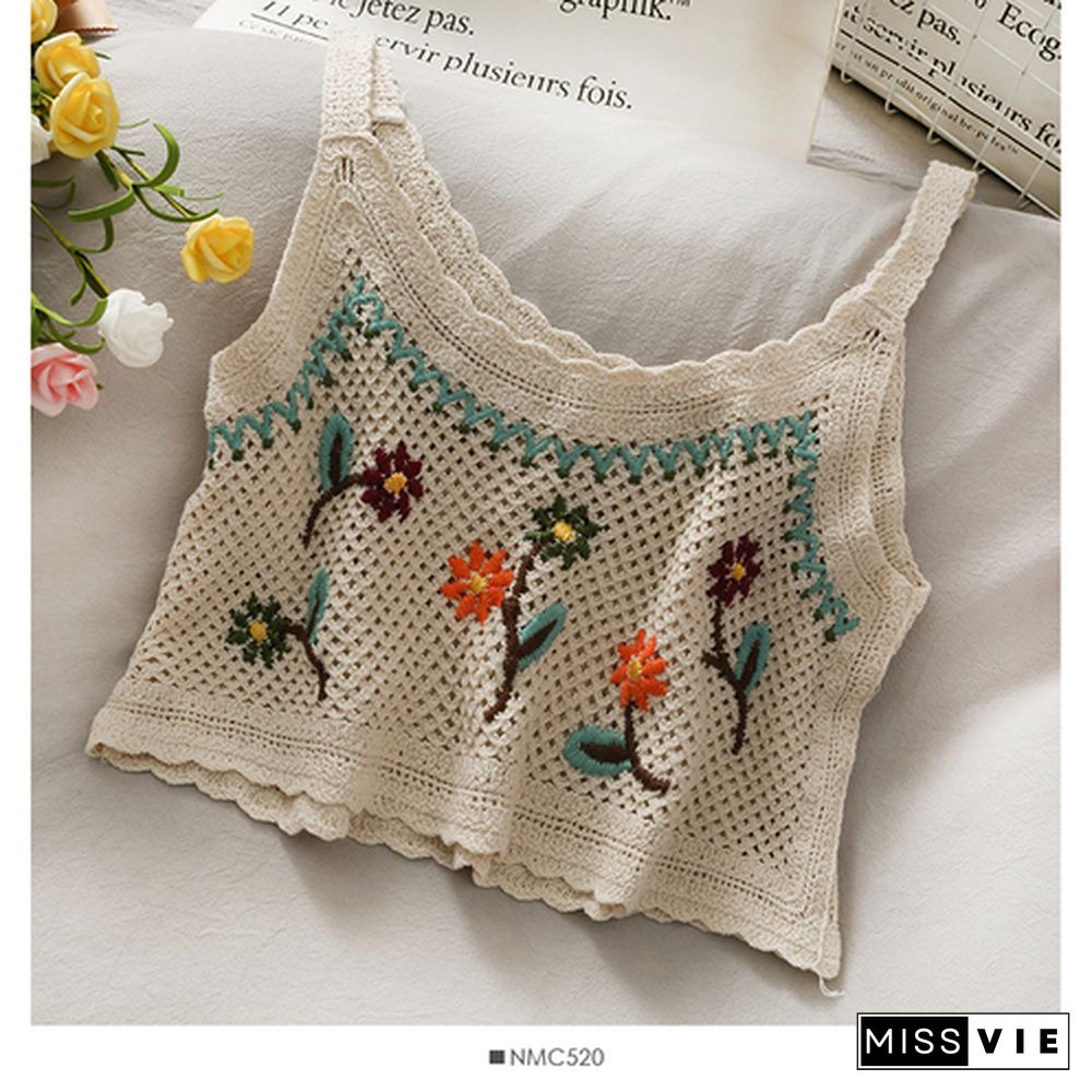 Woman Tanke Vintage Embroidery Crop Tops Camis For Women Floral Print Sleeveless Camisole Fashion Hot Top Mujer Verano