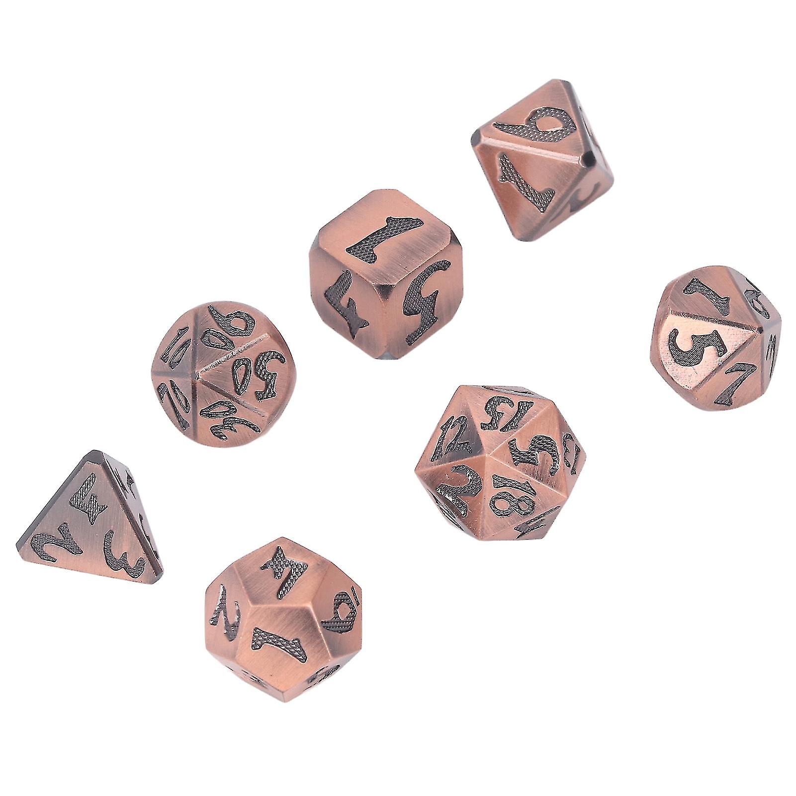 7pcs Polyhedral Dice Set Durable Coating Shiny Bronze Flexible Rolling Clear Number Board Game Dice