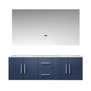 Lexora Geneva 60 in. W x 22 in. D Navy Blue Double Bath Vanity Carrara Marble Top and 60 in. LED Mirror LG192260DEDSLM60