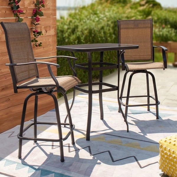 3PCS Textilene Swivel Bar Sets， High Bistro Sets，2 Bar Stools and Bar Table