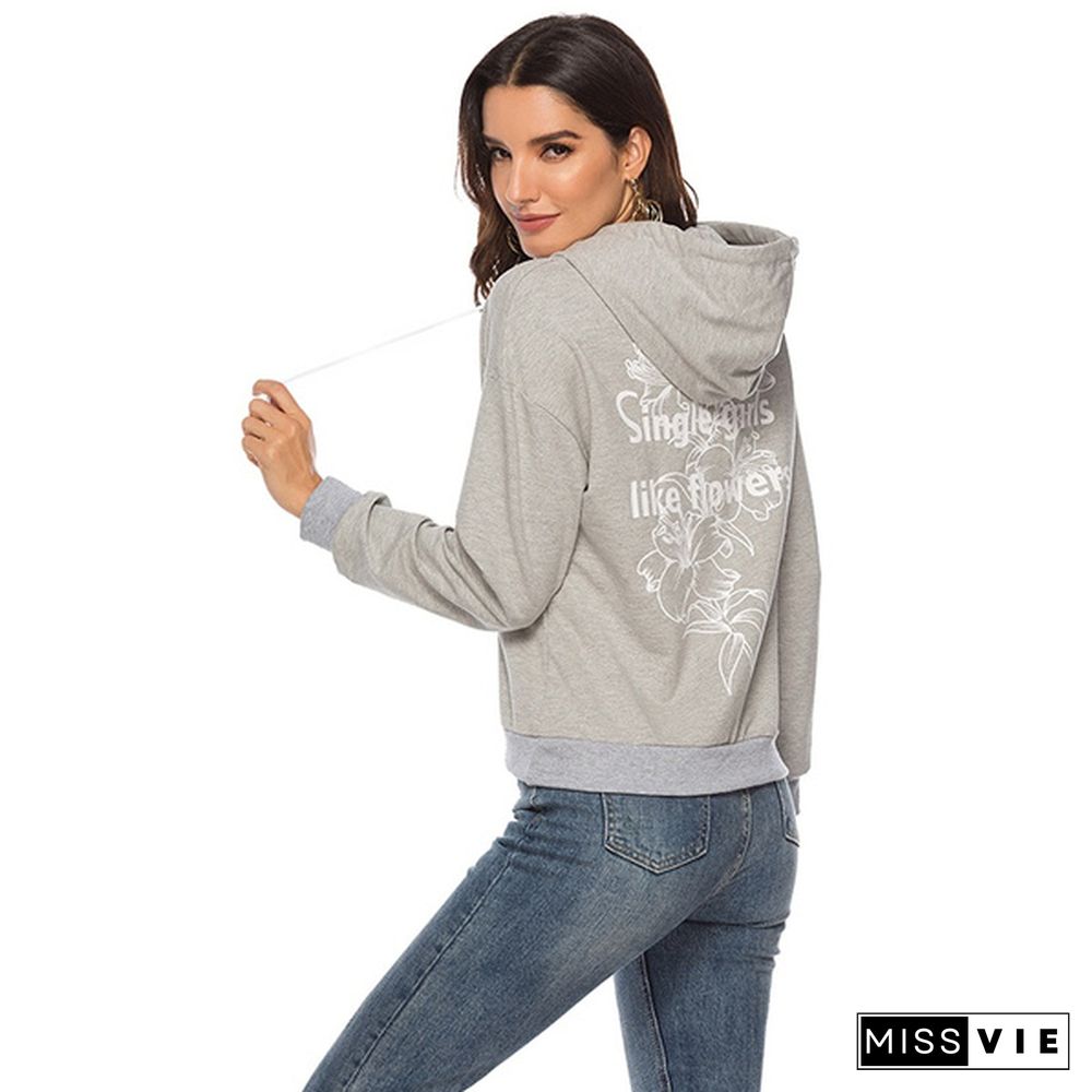 Women's Printed Slim Fit Sweatshirt Long Sleeve Hooded Pullover Autumn Spring Cotton Sweater Tops