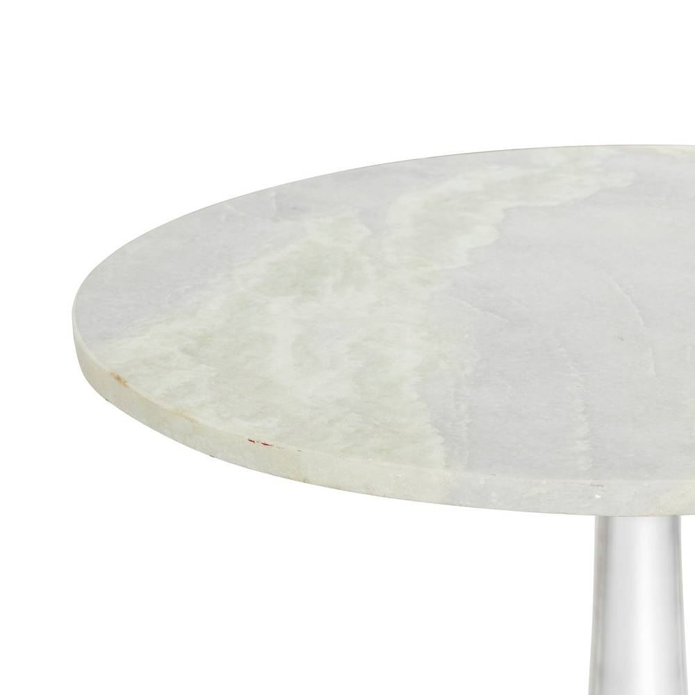 White Marble Accent Table with Silver Aluminium Base   20 x 20 x 24Round