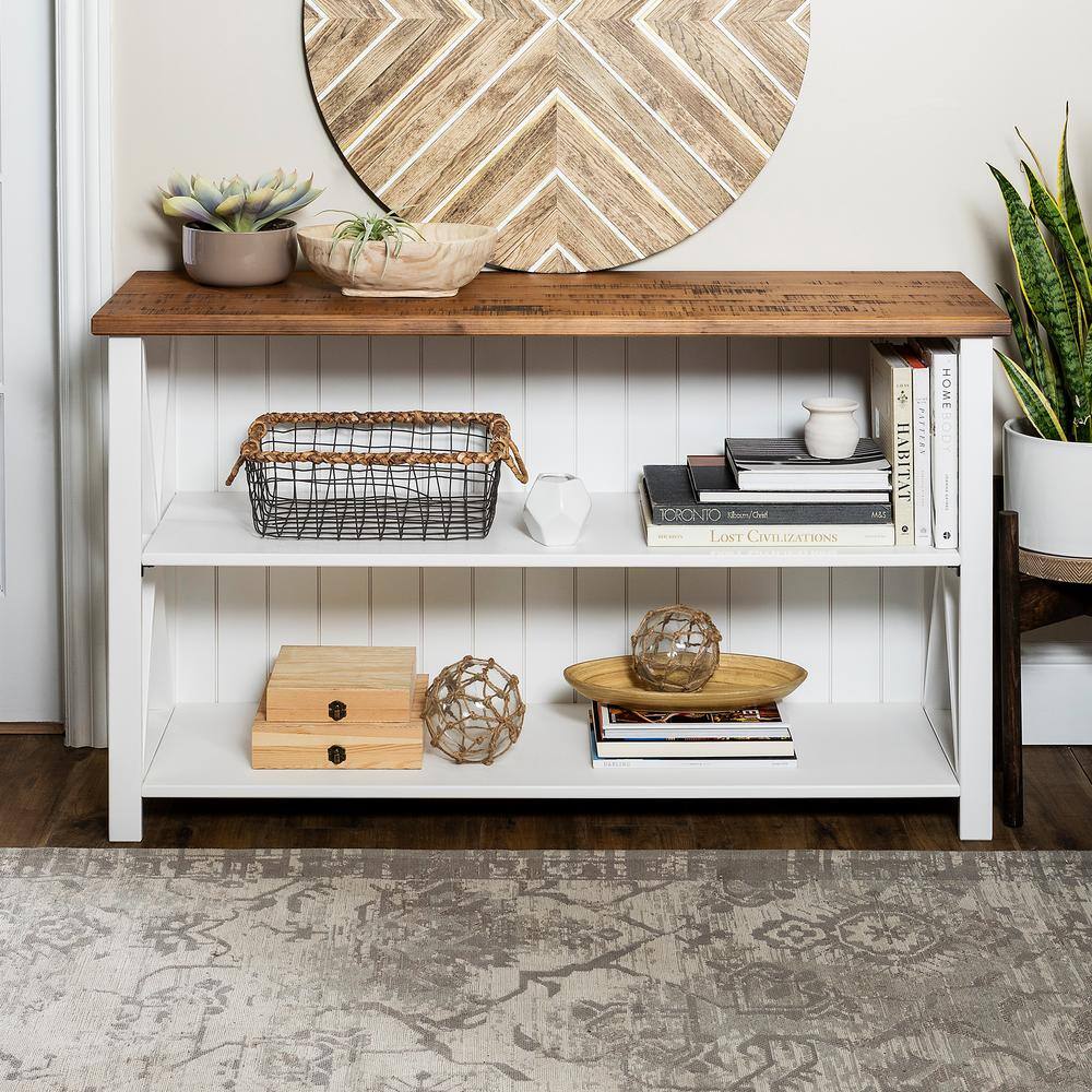 Welwick Designs 30 in. WhiteReclaimed Barn Wood 2-shelf Accent Bookcase HD8294