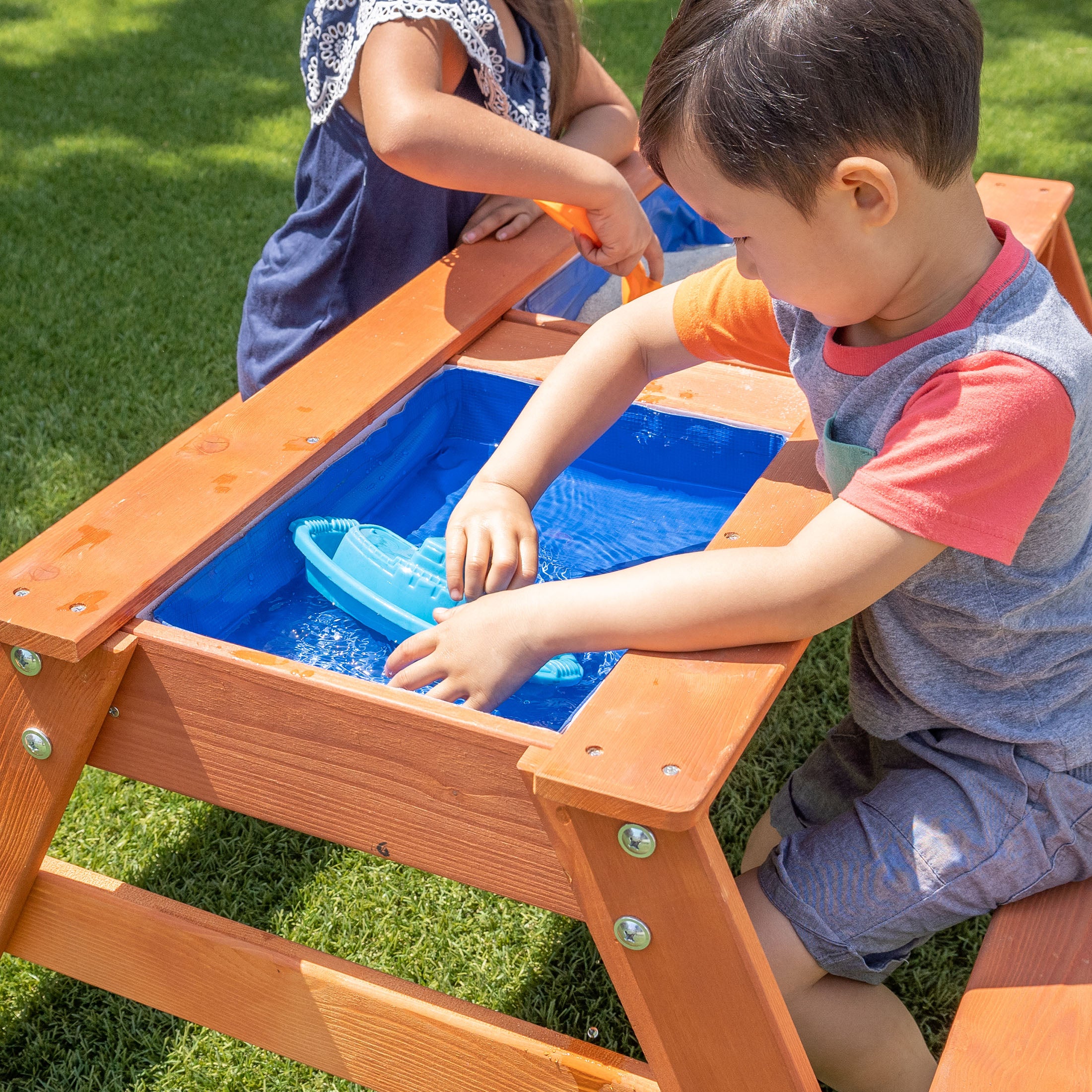 Sportspower Wooden Picnic Table with Sand Play and Water Play and Umbrella Hole (No Umbrella)