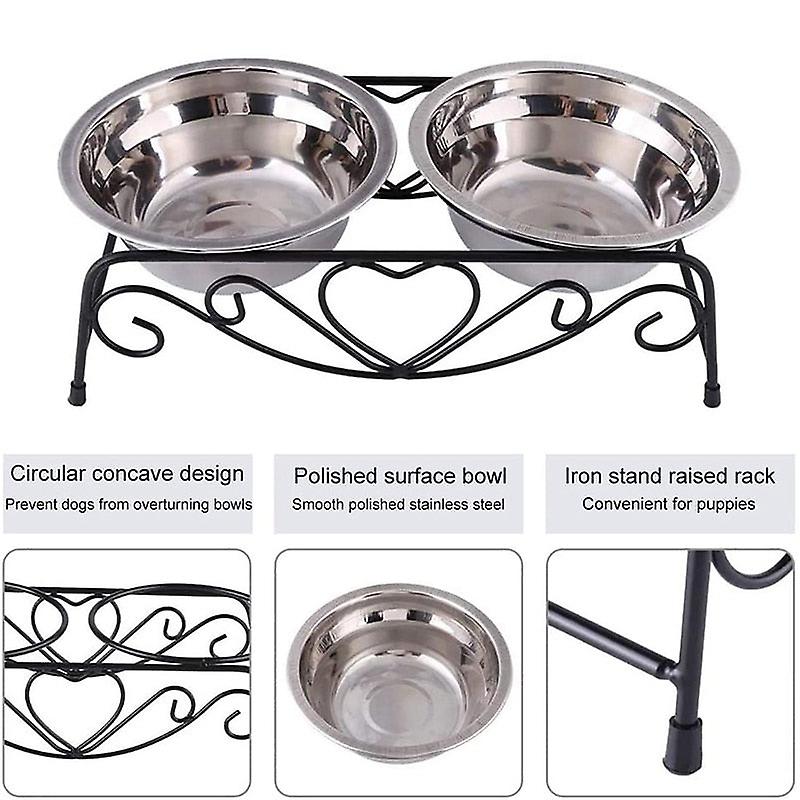 Stainless steel double dog bowls with stand