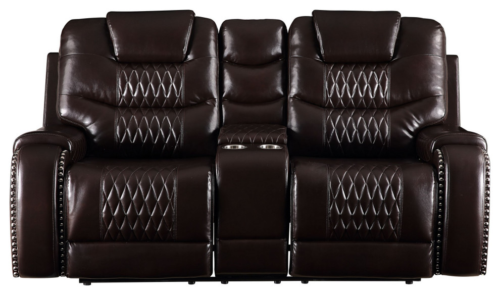 Benzara BM251081 Motion Loveseat With Leather Upholstery/Diamond Tufts  Brown   Contemporary   Loveseats   by Uber Bazaar  Houzz