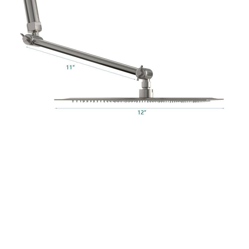 Logmey 1-Spray Patterns with 1.8 GPM 12 in. Wall Mount Shower Head with Extension Arm Dual Shower Heads in Brushed Nickel LM-G0001LE-1