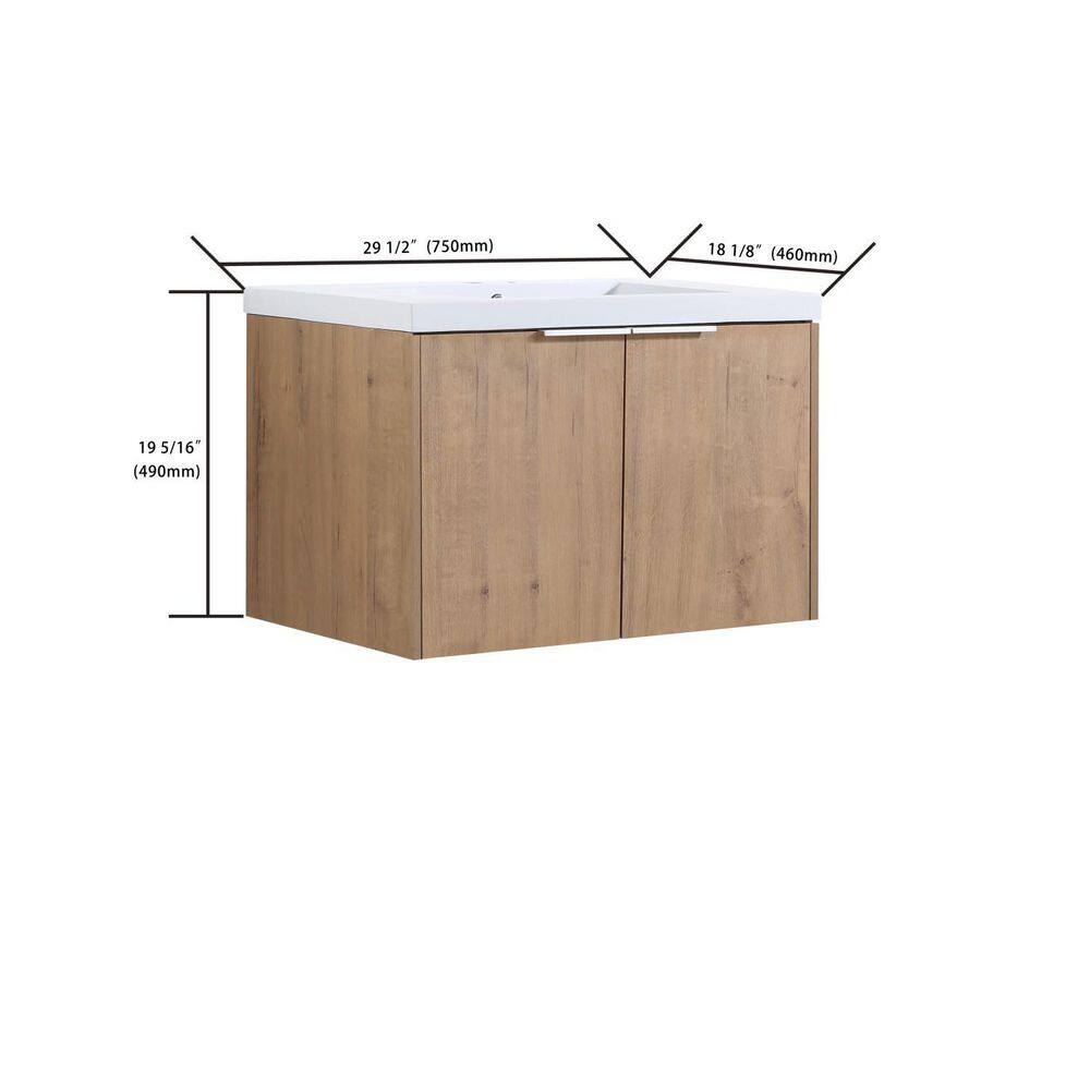 UPIKER Modern 30 in. W X 18 in. D x 20 in. H Bath Vanity in Imitative Oak with White Resin Vanity Top UP2208BCB30007