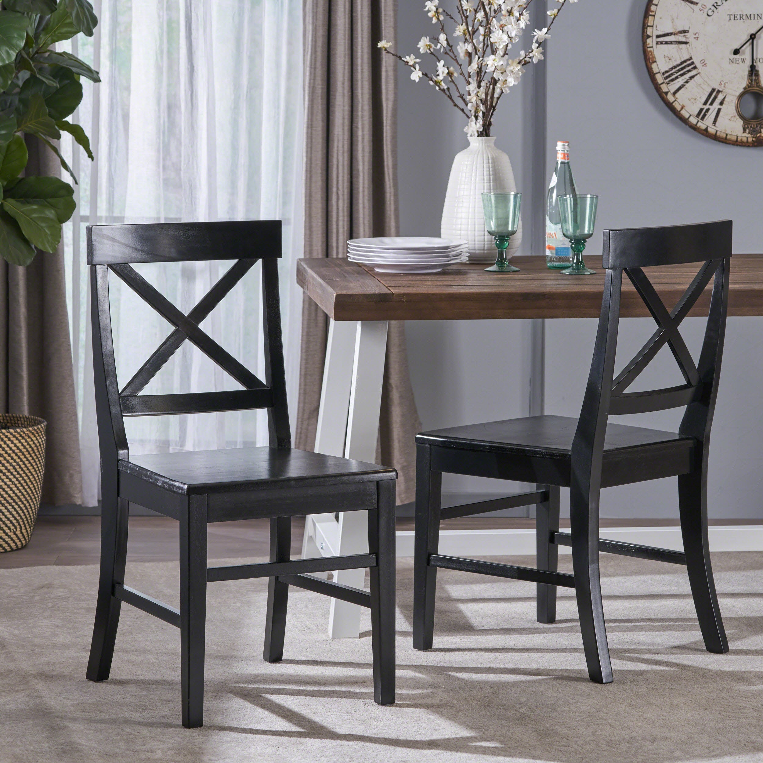 Truda Farmhouse  Acacia Wood Dining Chairs (Set of 2)