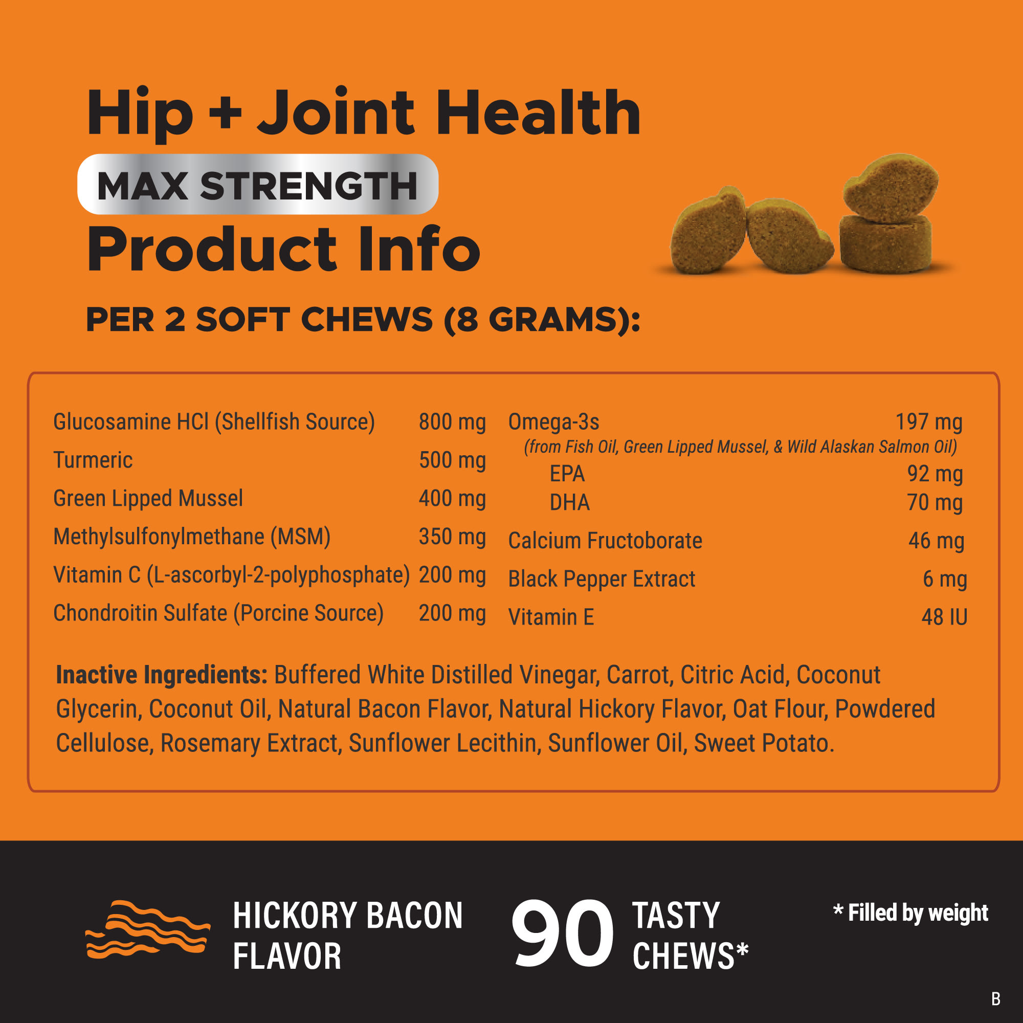 PET HONESTY Hip + Joint Health Max Strength Soft Chews for Dogs， Count of 90