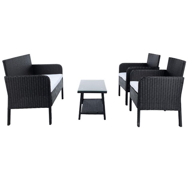 Aboka 4 Piece Patio Outdoor Living Conversation Set Safavieh