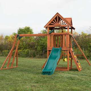 Swing-N-Slide Playsets Professionally Installed Sky Tower Plus Complete Wooden Outdoor Playset with Monkey Bars and Swing Set Accessories 6037