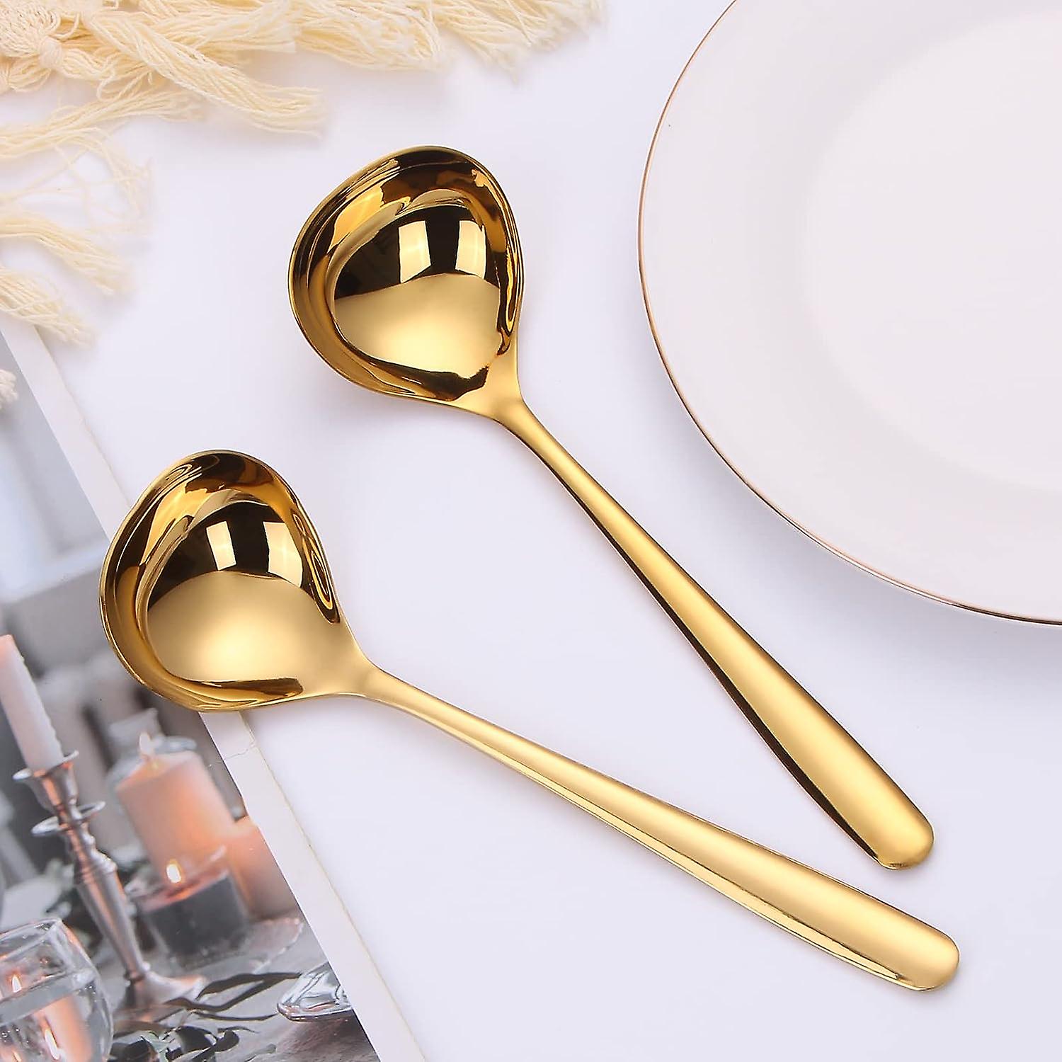 2 Pieces Ladle Stainless Steel Gold Soup Spoons Small Ladle For Sauce Gravy Ladle For Gravy Boat Serving Spoons