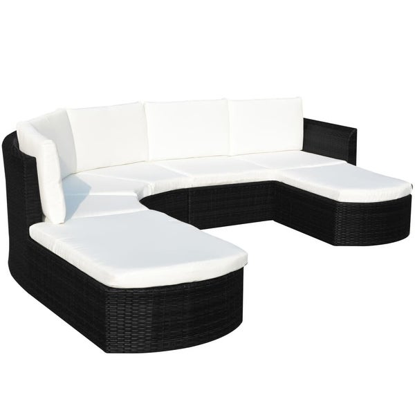 4 Piece Patio Lounge Set with Cushions Poly Rattan Black - Overstock - 36226185