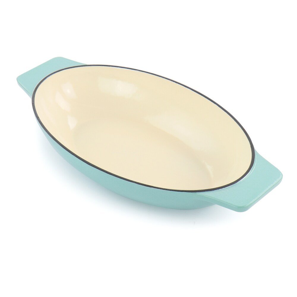 Martha Stewart 2pc Enameled Cast Iron Casserole Trivet Set in Aqua