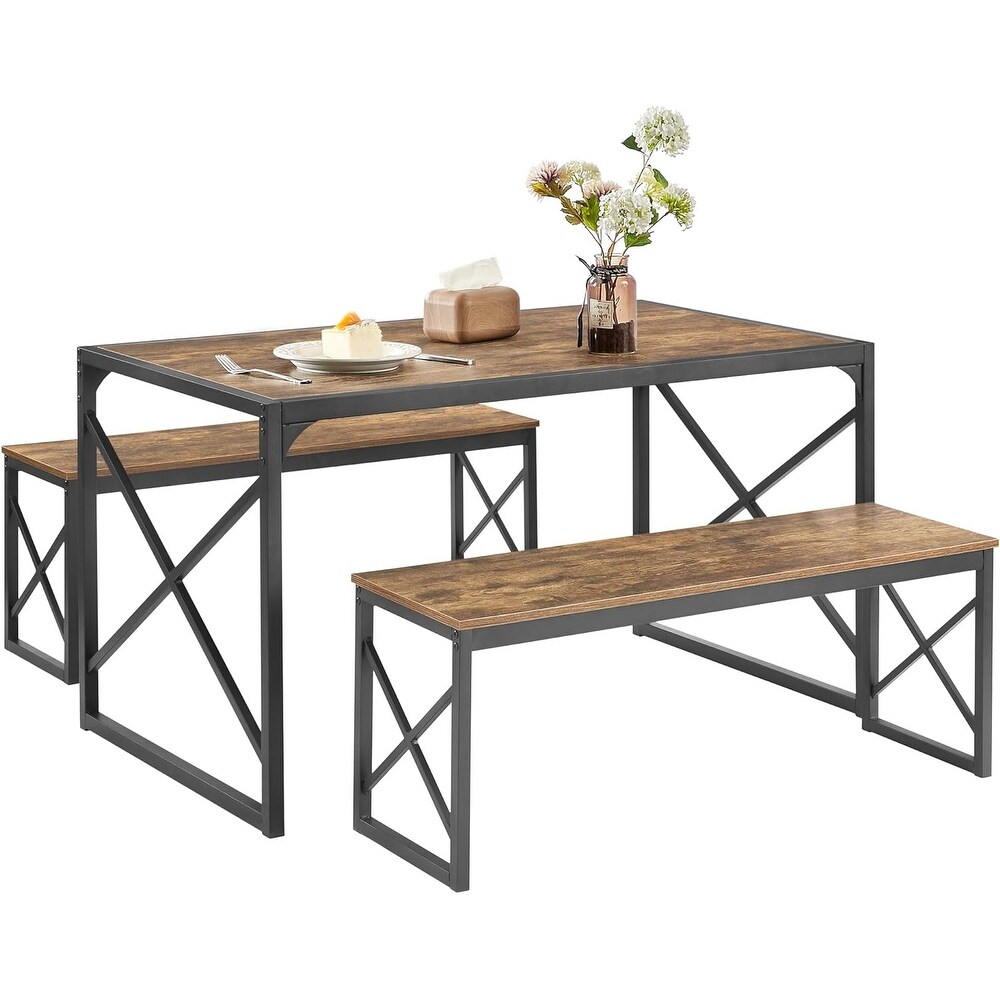 VECELO 3 pieces Dining Table Set with Bench for Kitchen and Restaurant