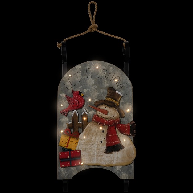 Led Lighted Wooden Sled With Snowman And Cardinal Christmas Decoration