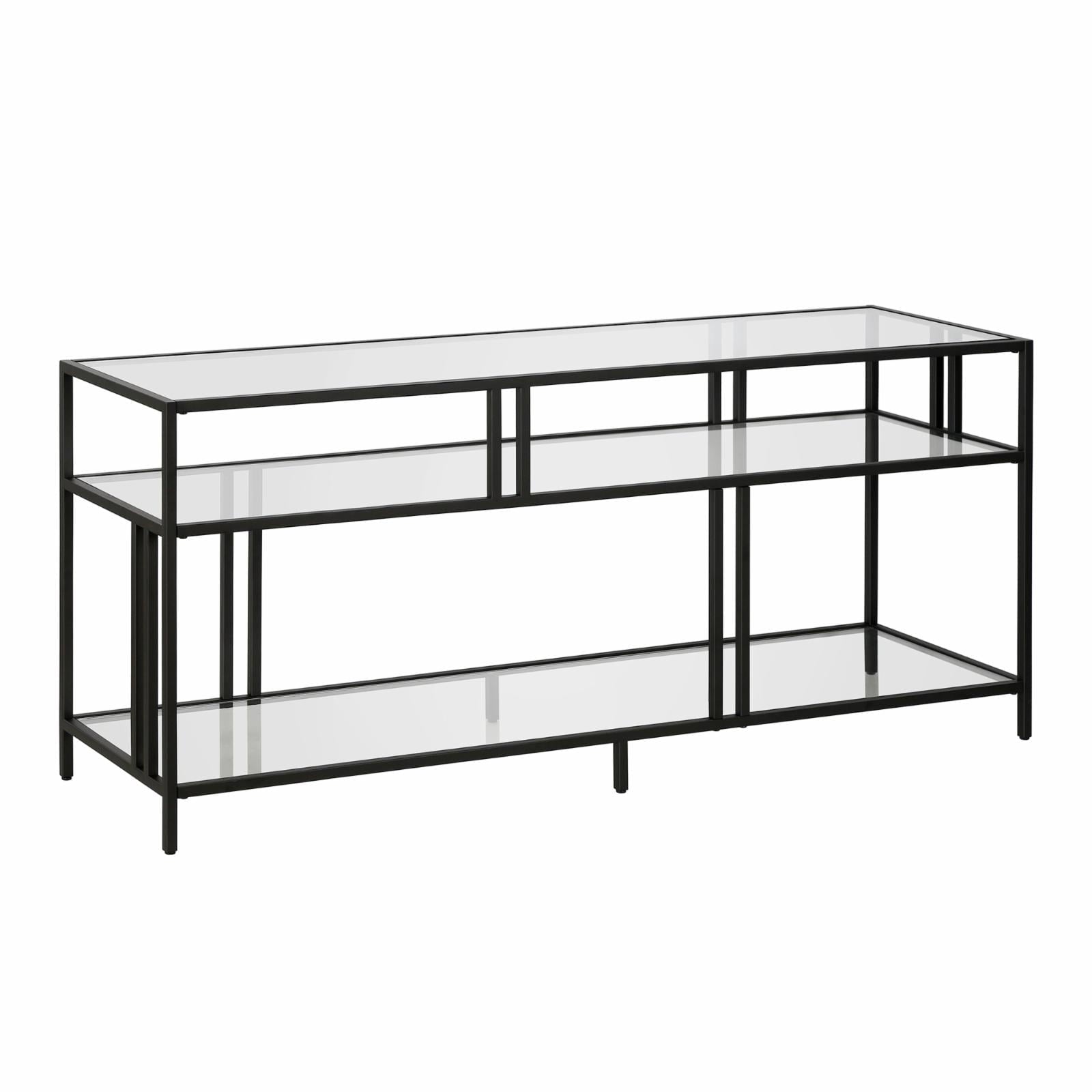 Evelyn&Zoe Industrial Metal TV Stand with Glass Shelves for TVs up to 60